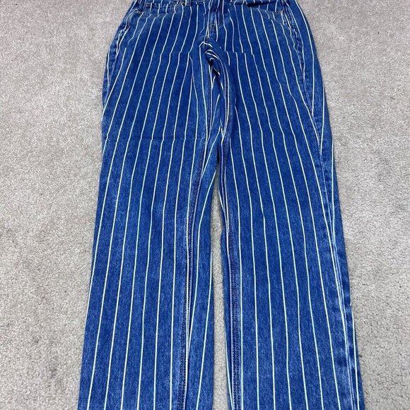 American Eagle Outfitters Mom Jeans Blue White Striped Pockets Size 2 - Picture 10 of 13